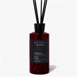 NEFÉL FRAGRANCE OUD & SUEDE 480 ml - Dyfuzor zapachowy z patyczkami,  zapach agaru i zamszu