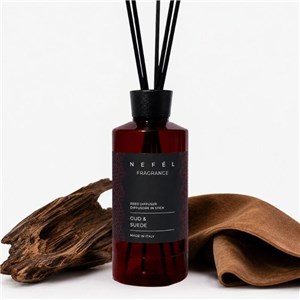 NEFÉL FRAGRANCE OUD & SUEDE 480 ml - Dyfuzor zapachowy z patyczkami,  zapach agaru i zamszu - zdjęcie 2