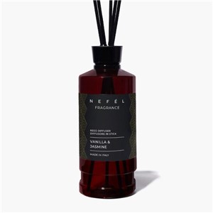 NEFÉL FRAGRANCE VANILLA & JASMINE 480 ml - Dyfuzor zapachowy z patyczkami,  zapach wanilia i jaśmin