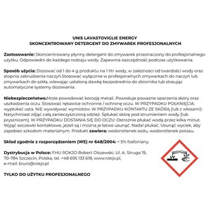 UNI5 LAVASTOVIGLIE ENERGY 6 kg - Płyn do mycia naczyń w zmywarkach gastronomicznych  - zdjęcie 5