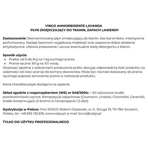 VINCO AMMORBIDENTE LAVAND 5kg - Płyn do płukania tkanin o zapachu lawendy - zdjęcie 5